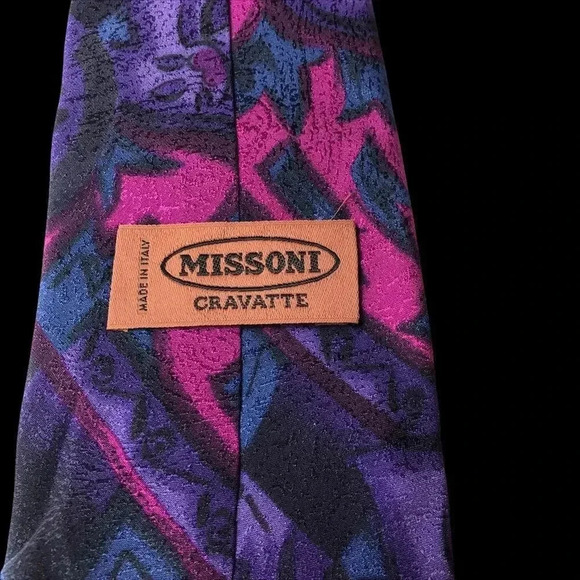 MISSONI Cravatte Purple Fleur de Lys Silk Neck Tie - Picture 4 of 6